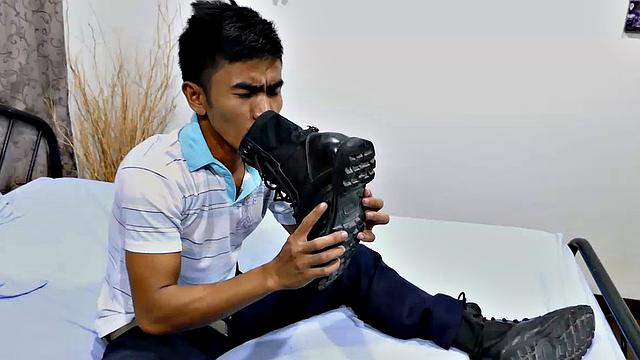 This horny rookie cop is just 22 and fresh out of the academy. His foot fetish has branched off into leather boot fetish, and he loves to have a fetish jerk off when he gets home from work.