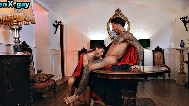 Cosplay fellatio with ripped god