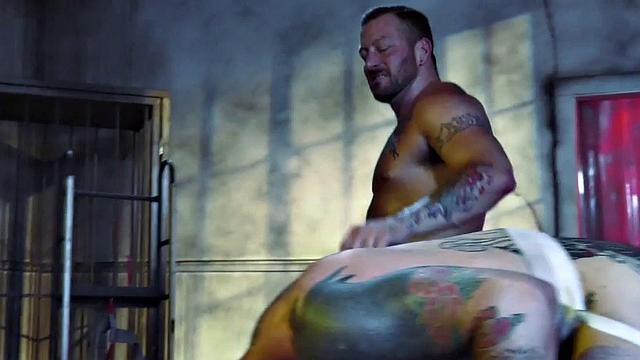 Tattooed stud barebacked by doctor before fisting