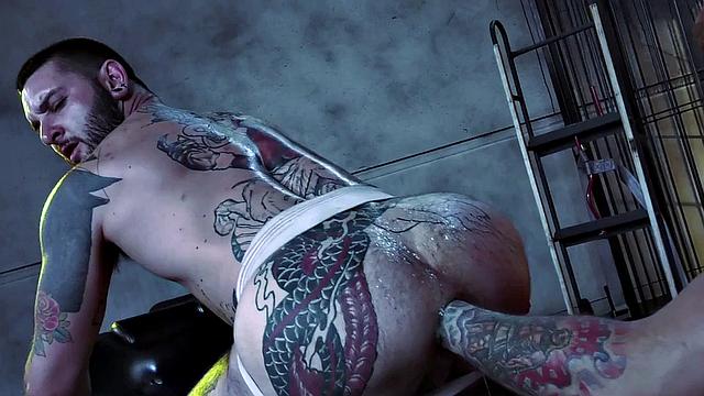 Tattooed stud barebacked by doctor before fisting