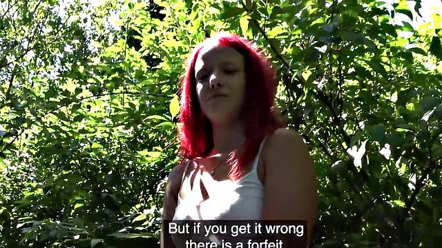 Watch this busty euro slut get wild with a kinky couple in public