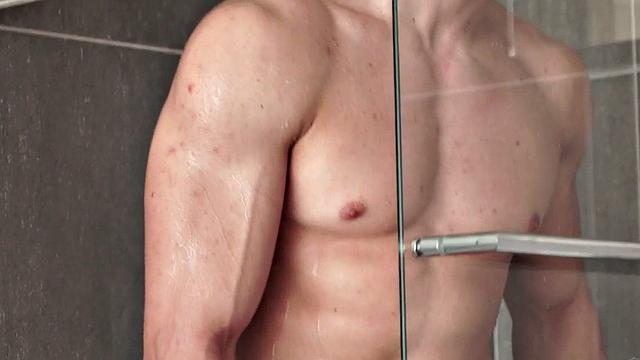 masked stud takes shower after solo cumshot