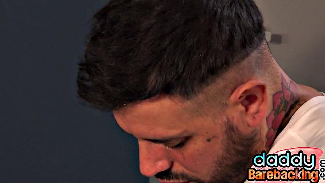 Skinny Latin twink fucked by DILF in public locker