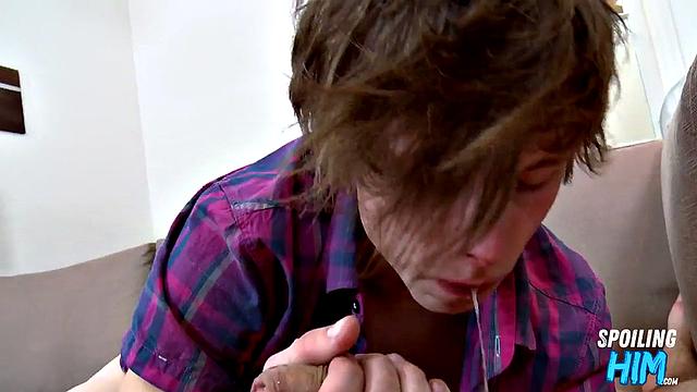 Skinny twink cockriding at casting