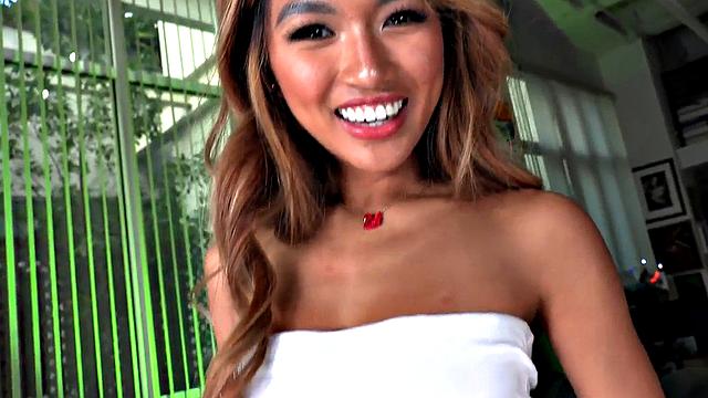 POV dirty talking Asian rides cock in amateur closeup