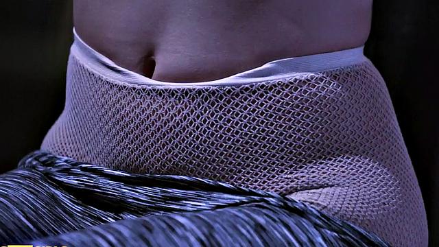 Brunette bombshell pleasures herself in front of mirror in steamy solo session