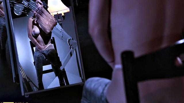 Brunette bombshell pleasures herself in front of mirror in steamy solo session