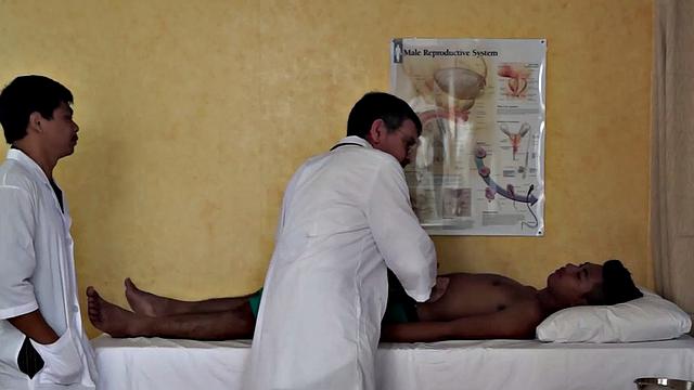 Asian twink bareback fucked in ass by mature doctor