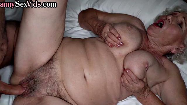 Old bigtitted GILF gets her hairy pussy pounded by young dude