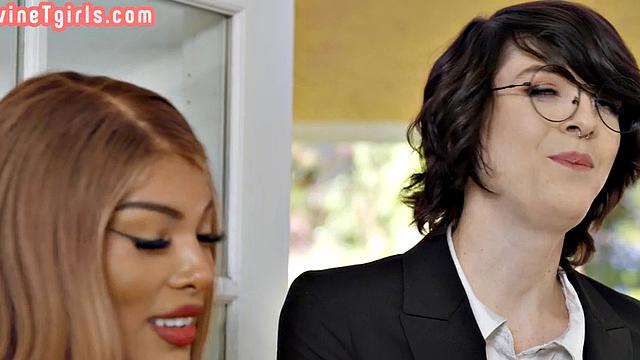 Divine ebony TS assbanged after dinner in tight ass