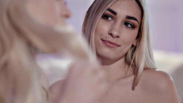 Tattooed TS babe enjoys kissing with small boobs girlfriend