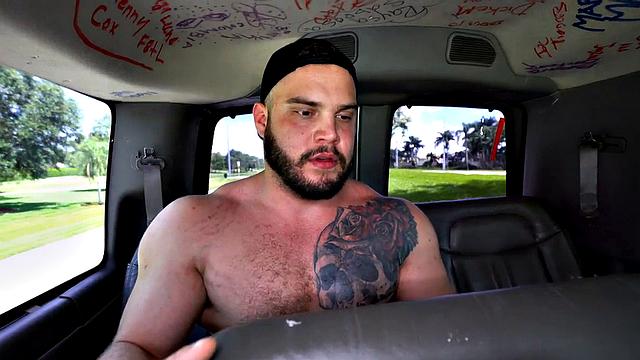 Straight amateur jock leads Black guy to cum in outdoor van