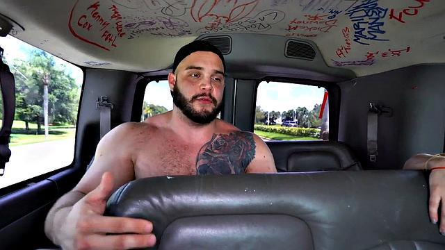 Straight amateur jock leads Black guy to cum in outdoor van