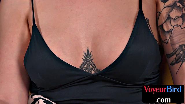 horny redhead watches guy jerk off