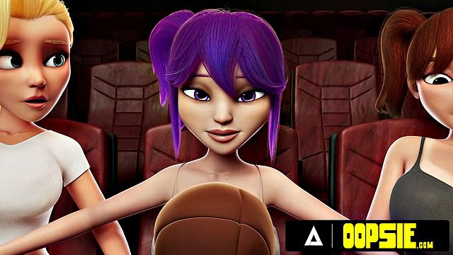 OOPSIE - Three Futanari Friends Whip Out Cocks For A Wild Hardcore Threesome In Theater! ANIMATED PORN!