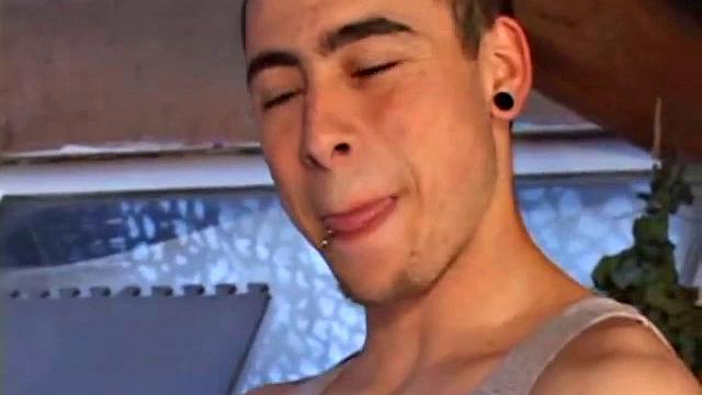 Luke Daniels jerks off in the garage. He works the length of his cock, and edges himself, until he pops a big wet one onto the floor