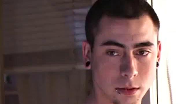 Luke Daniels jerks off in the garage. He works the length of his cock, and edges himself, until he pops a big wet one onto the floor