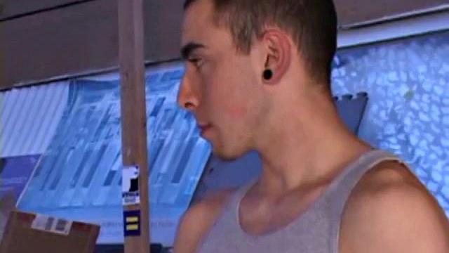 Luke Daniels jerks off in the garage. He works the length of his cock, and edges himself, until he pops a big wet one onto the floor