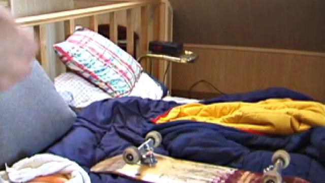 With his skateboard at his side, this young street surfer wastes little time sliding down his pants and pulling out his rock hard cock. With the underwear off, Adam grabs a dildo, raises his legs into the air, and shoves it up his ass.