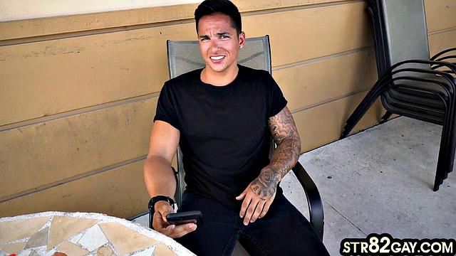 Tattooed straight guy gets wild in gay van hookup, can't resist intense anal action