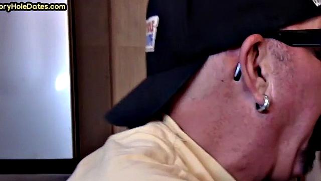 Gloryhole blowjob: Daddy sucks penis with his greedy mouth