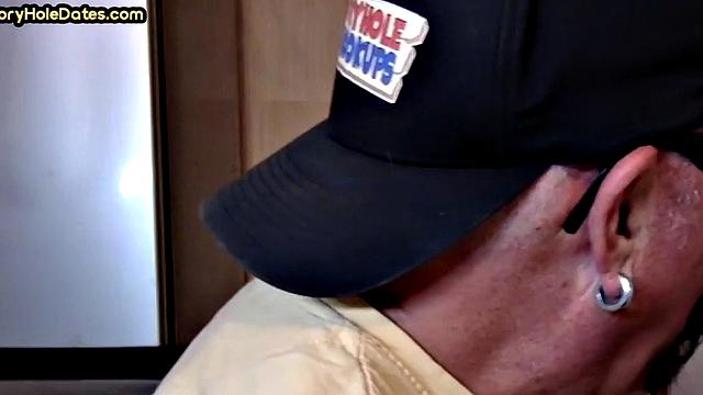 Gloryhole blowjob: Daddy sucks penis with his greedy mouth