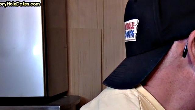 Gloryhole blowjob: Daddy sucks penis with his greedy mouth