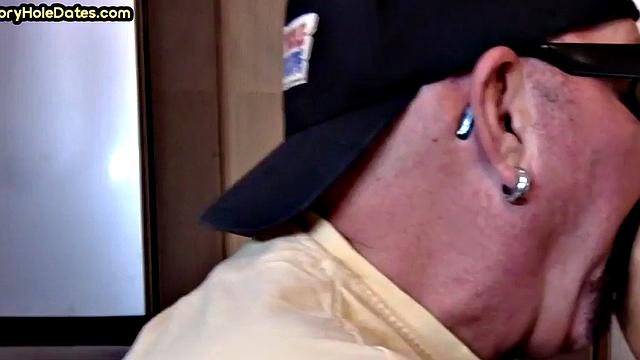 Gloryhole blowjob: Daddy sucks penis with his greedy mouth