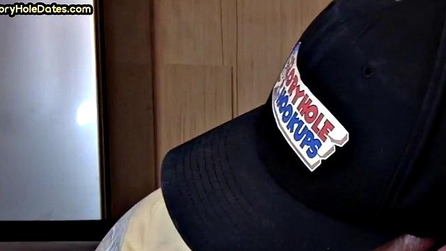 Gloryhole blowjob: Daddy sucks penis with his greedy mouth