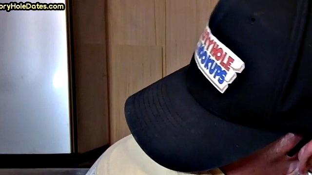 Gloryhole blowjob: Daddy sucks penis with his greedy mouth