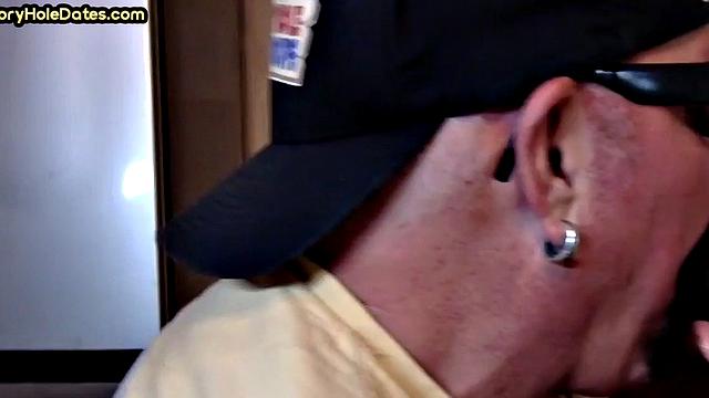 Gloryhole blowjob: Daddy sucks penis with his greedy mouth
