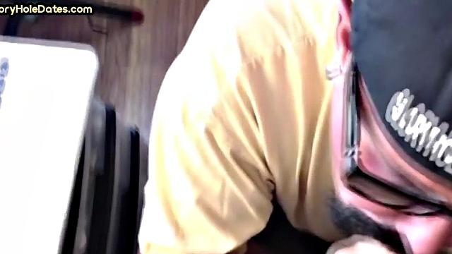 Gloryhole blowjob: Daddy sucks penis with his greedy mouth