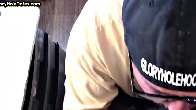 Gloryhole blowjob: Daddy sucks penis with his greedy mouth