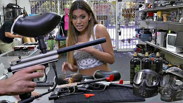 Shoplifter with brown hair sucks before getting banged from behind in POV