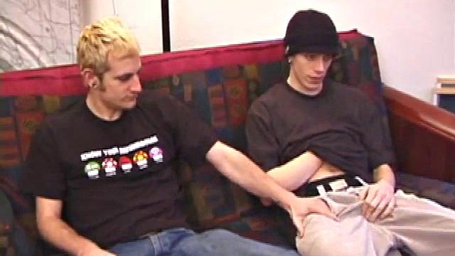 Torque and Shane are watching a movie and rubbing their bulges. Torque reaches over to feel Shane's package, before they strip off their shirts and tug down pants.