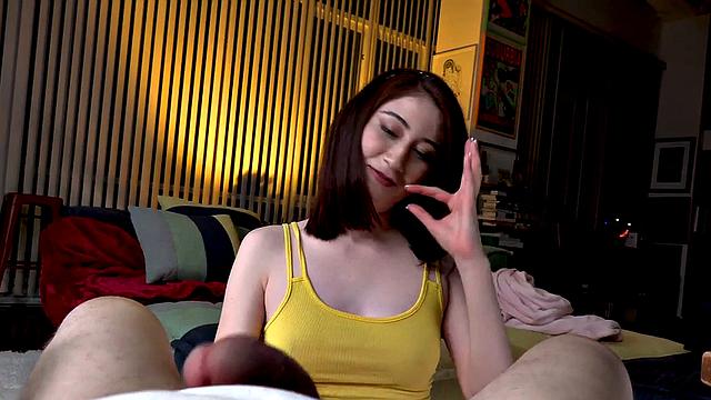 Manojob redhead jerks oiled POV dick while talking nasty