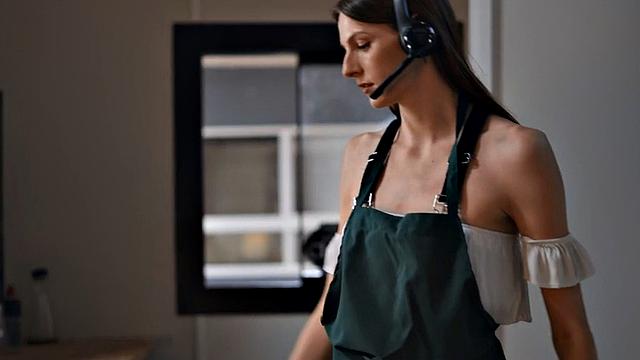 Small TS babe with small boobs barebacked at work