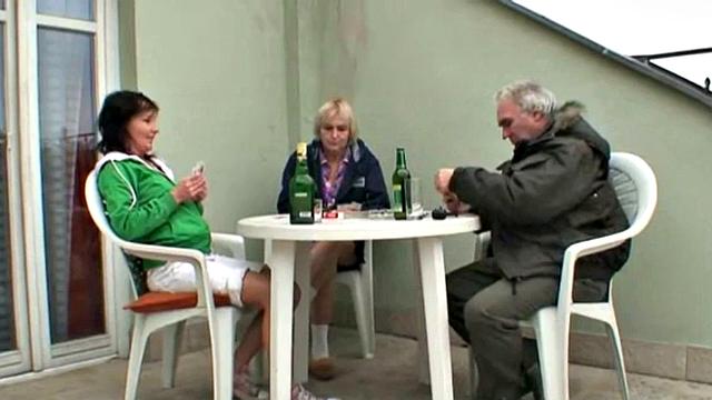 Kinky brunette teen takes grandpa's cock in her wet, young pussy and gets a cumshot