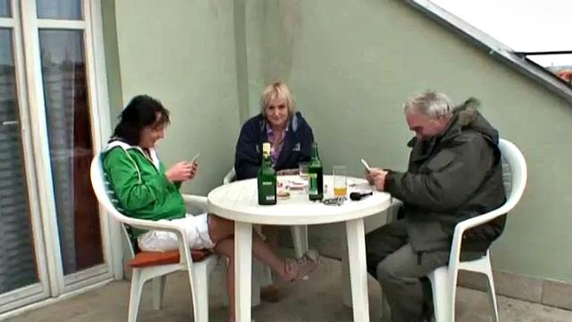 Kinky brunette teen takes grandpa's cock in her wet, young pussy and gets a cumshot