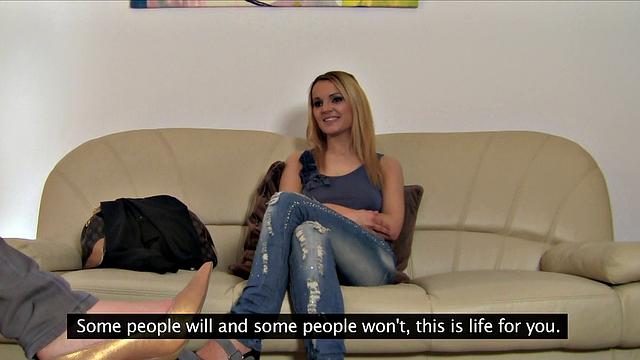 Blonde bombshell with tight pussy & big tits gets wet & wild with Agent in office