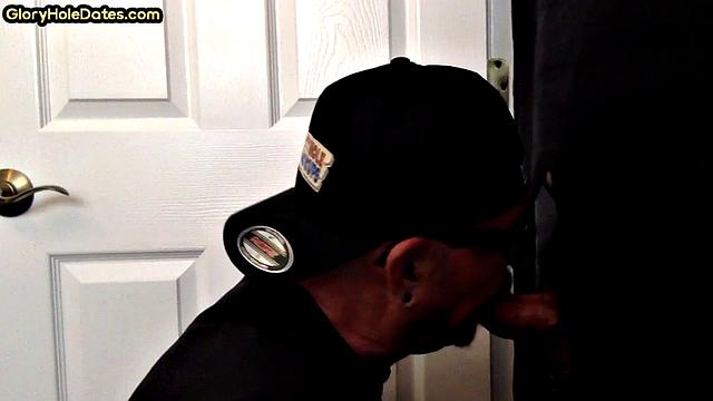 Inked arm DILF sucks BFs hard cock at home