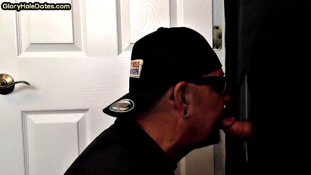 Inked arm DILF sucks BFs hard cock at home