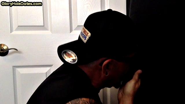 Inked arm DILF sucks BFs hard cock at home