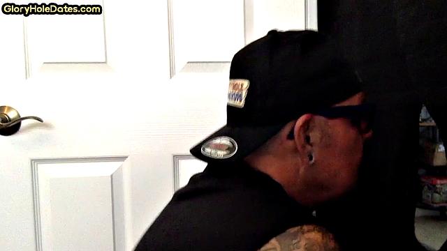 Inked arm DILF sucks BFs hard cock at home