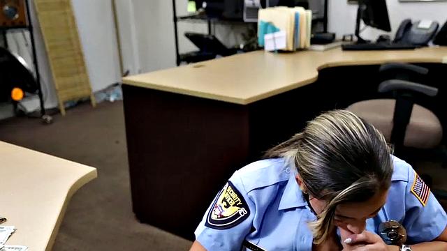 Pawnshop police fucked and facialized in office