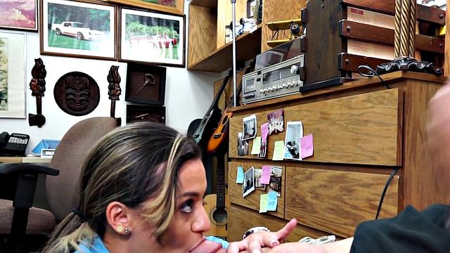 Pawnshop police fucked and facialized in office