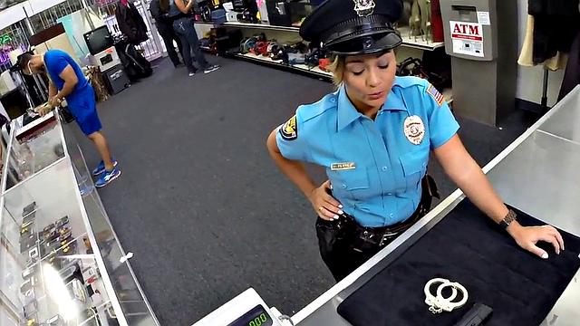 Pawnshop police fucked and facialized in office