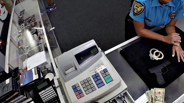 Pawnshop police fucked and facialized in office