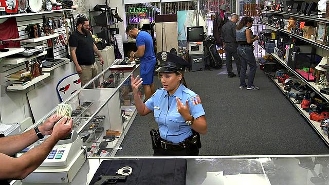 Pawnshop police fucked and facialized in office