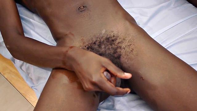 Skinny Nubian gets bred from behind by uncut partner